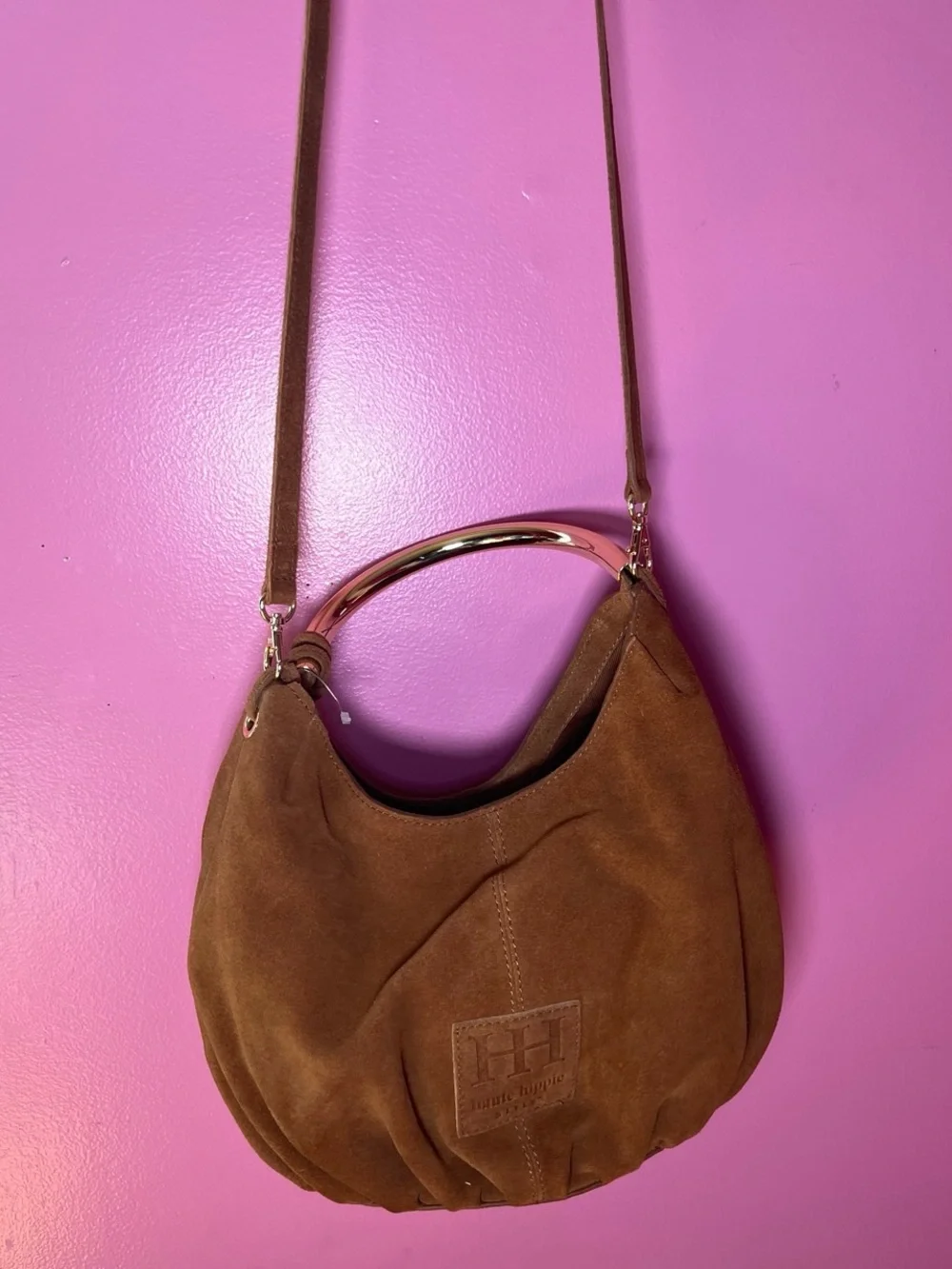 Haute Hippie Brown Suede Hobo with Gold Top Handle